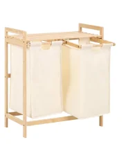 Set of 2 Laundry Baskets with Shelf AZUFRERA Bamboo Light Brown/ White 70 L_1151878