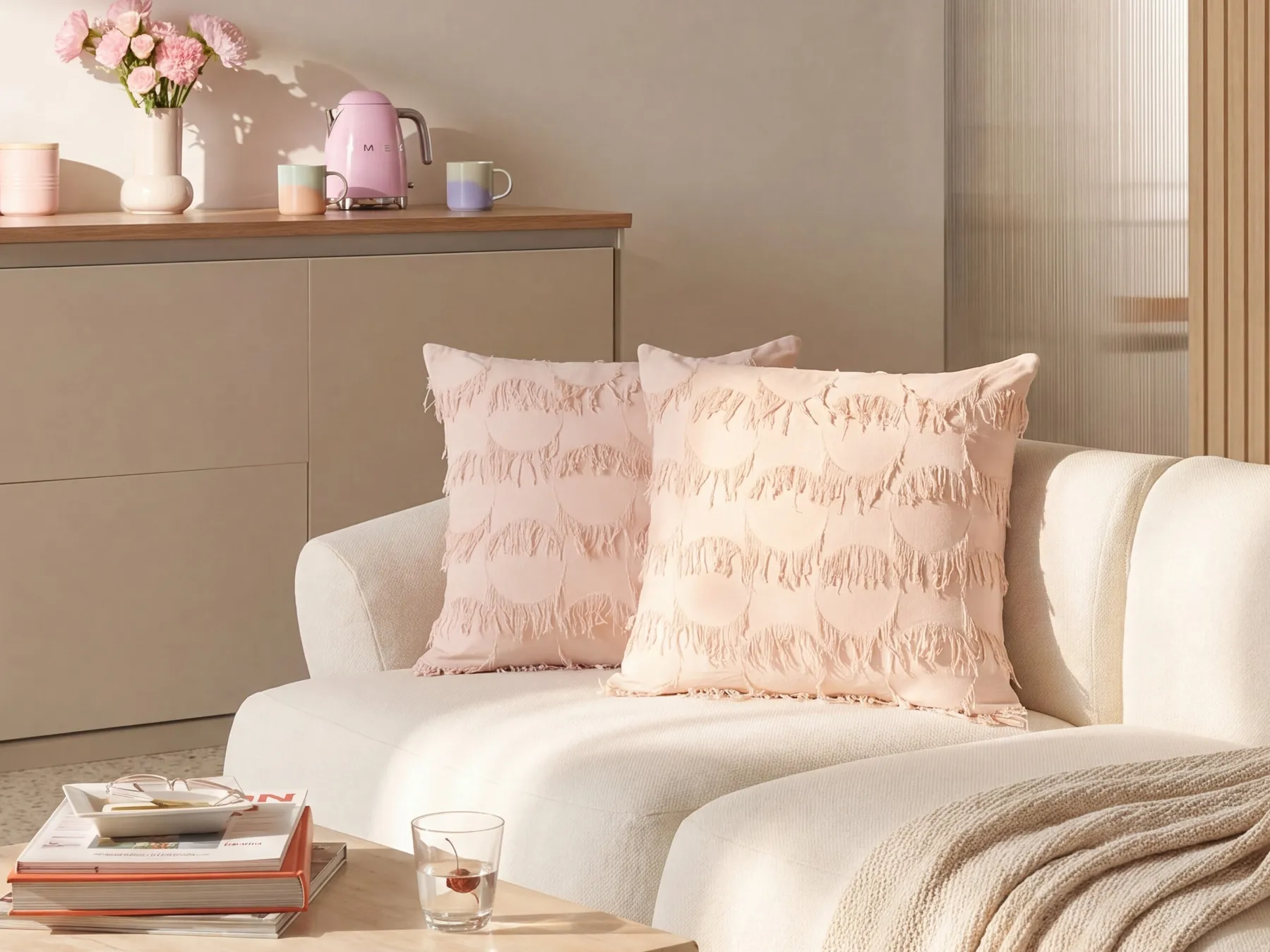 Set of 2 Decorative Cushions AGASTACHE 45 x 45 cm Pink Geometric Pattern_838005
