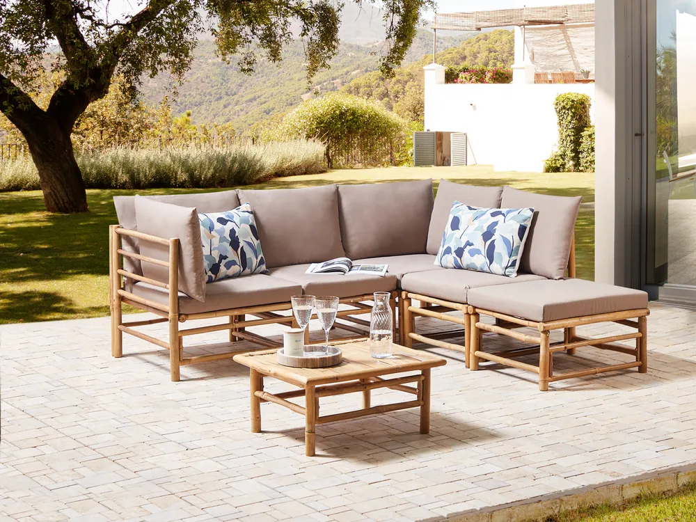 Garten Ecksofa mit Tisch 5-Sitzer CERRETO Bambus Taupe linksseitig_908832