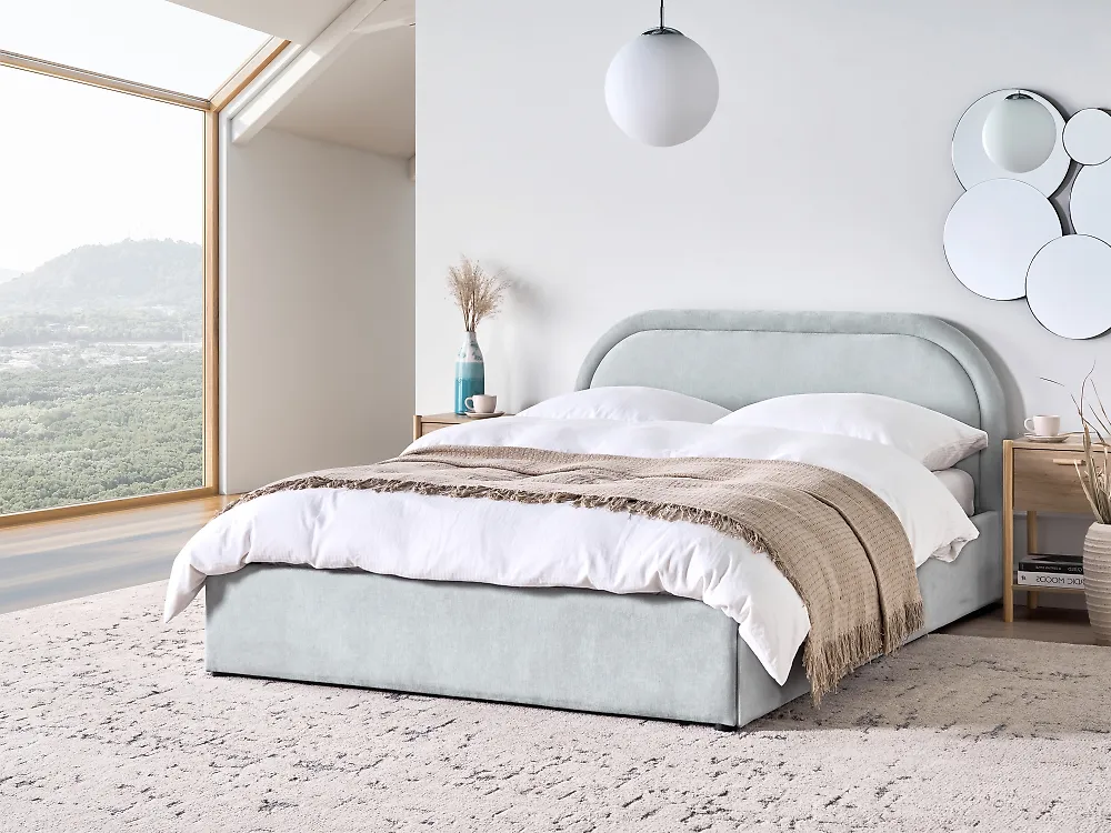 Bett mit Stauraum QUILLIEN Chenillegewebe Hellblau 140 x 200 cm
