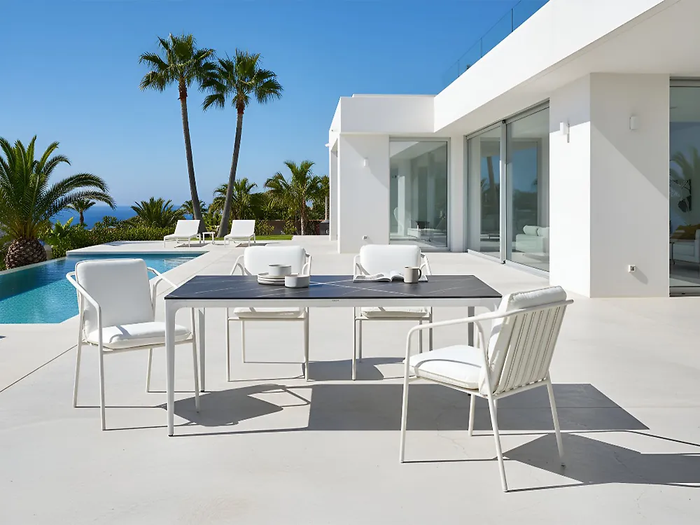 Garden Dining Table SOVARETO 180 cm 90 cm Marble Effect Black Marble_1175184