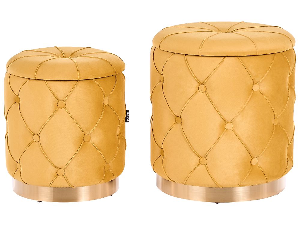Pouf mit Stauraum 2er Set PUEBLO Samtstoff Senfgelb