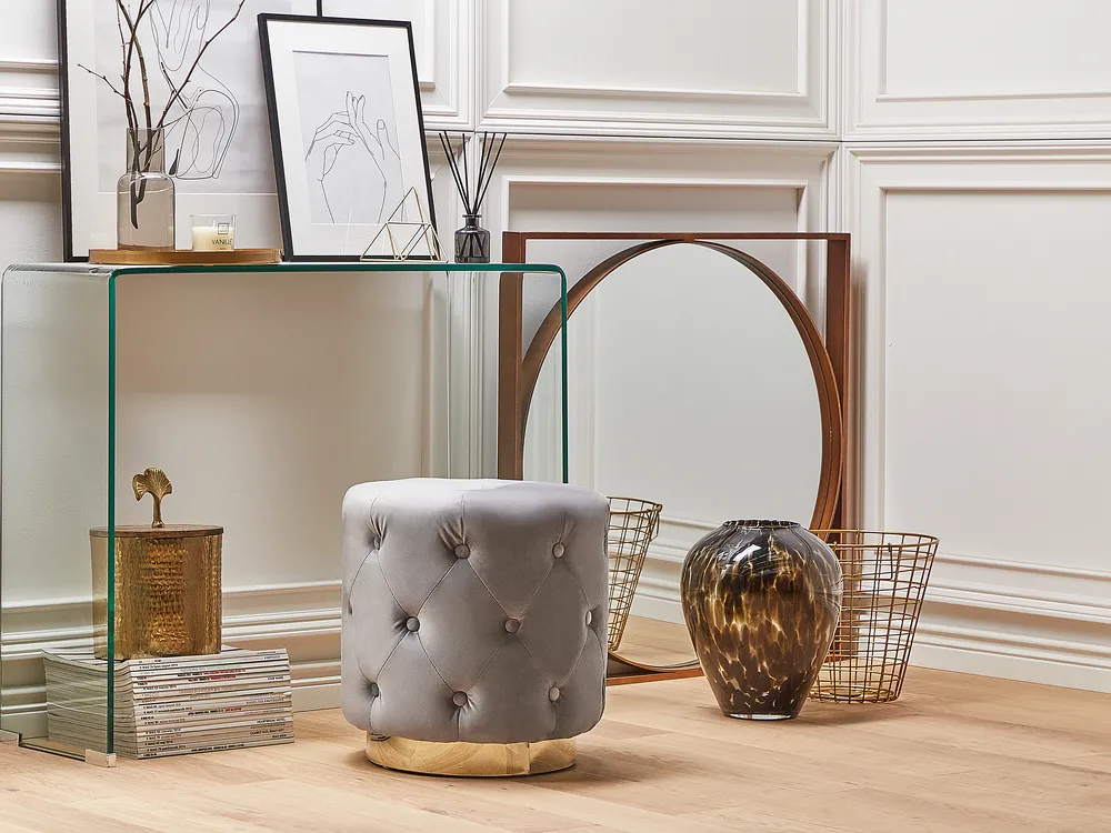 Pouf CARROLLTON Samtstoff Hellgrau