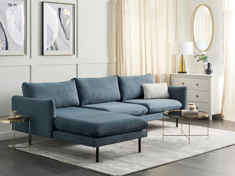 Ecksofa 4-Sitzer VINTERBRO Chenillegewebe Blau rechtsseitig