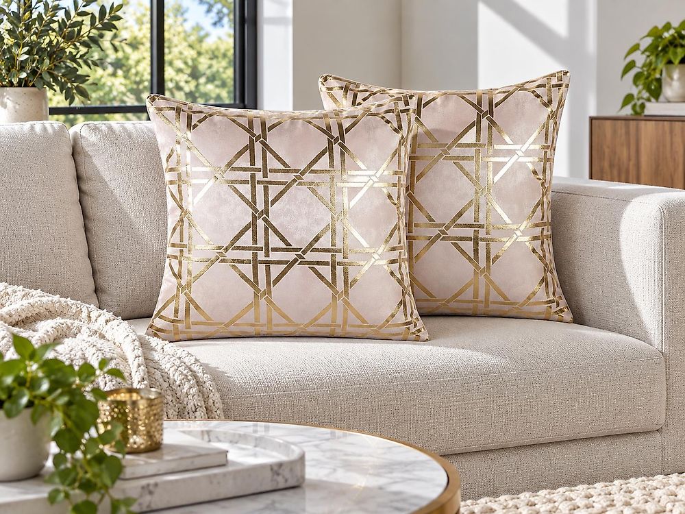 Set of 2 Decorative Cushions CASSIA 45 x 45 cm Pink Geometric Pattern