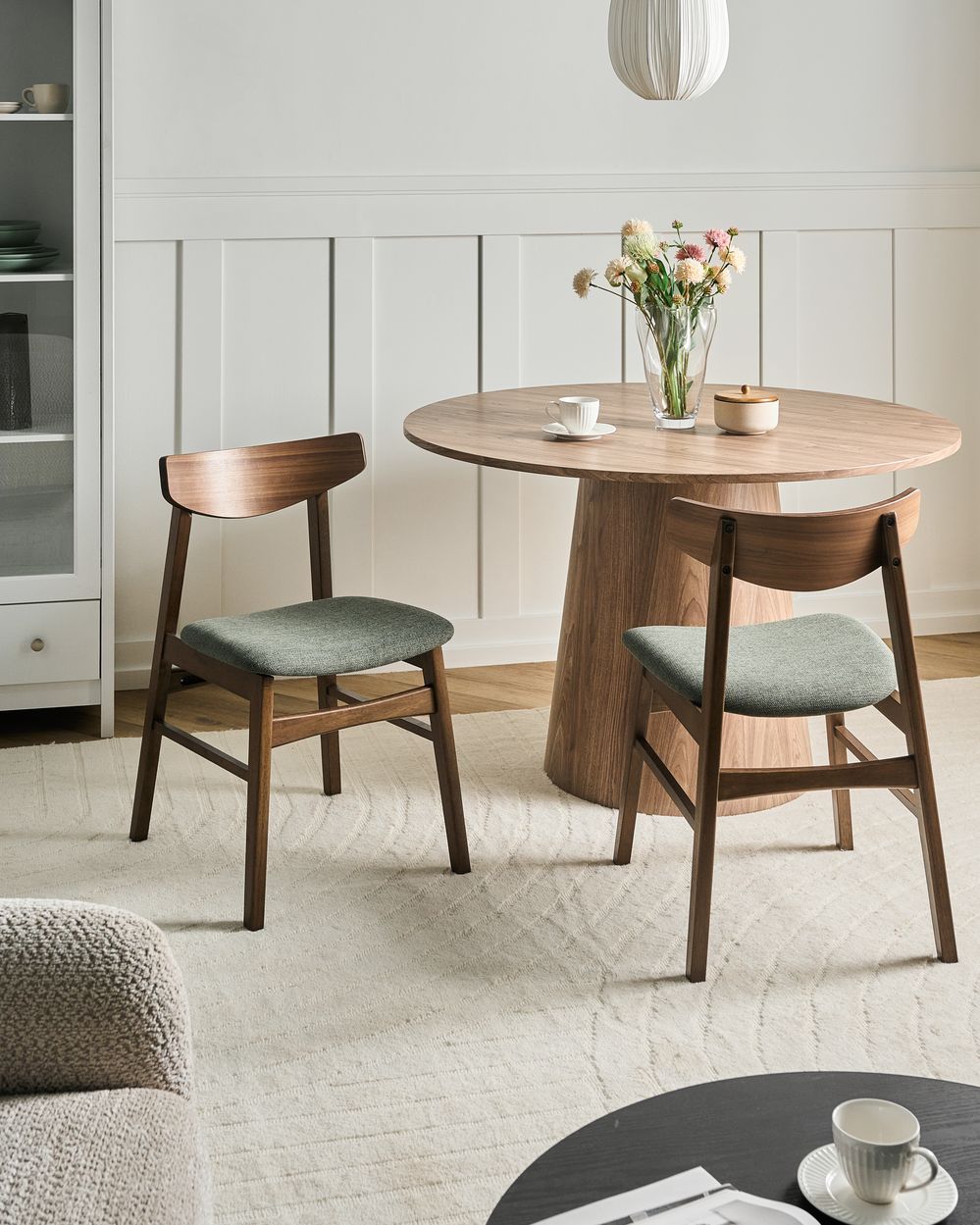 Set of 2 Dining Chairs SMILEY Wood Brown/ Green