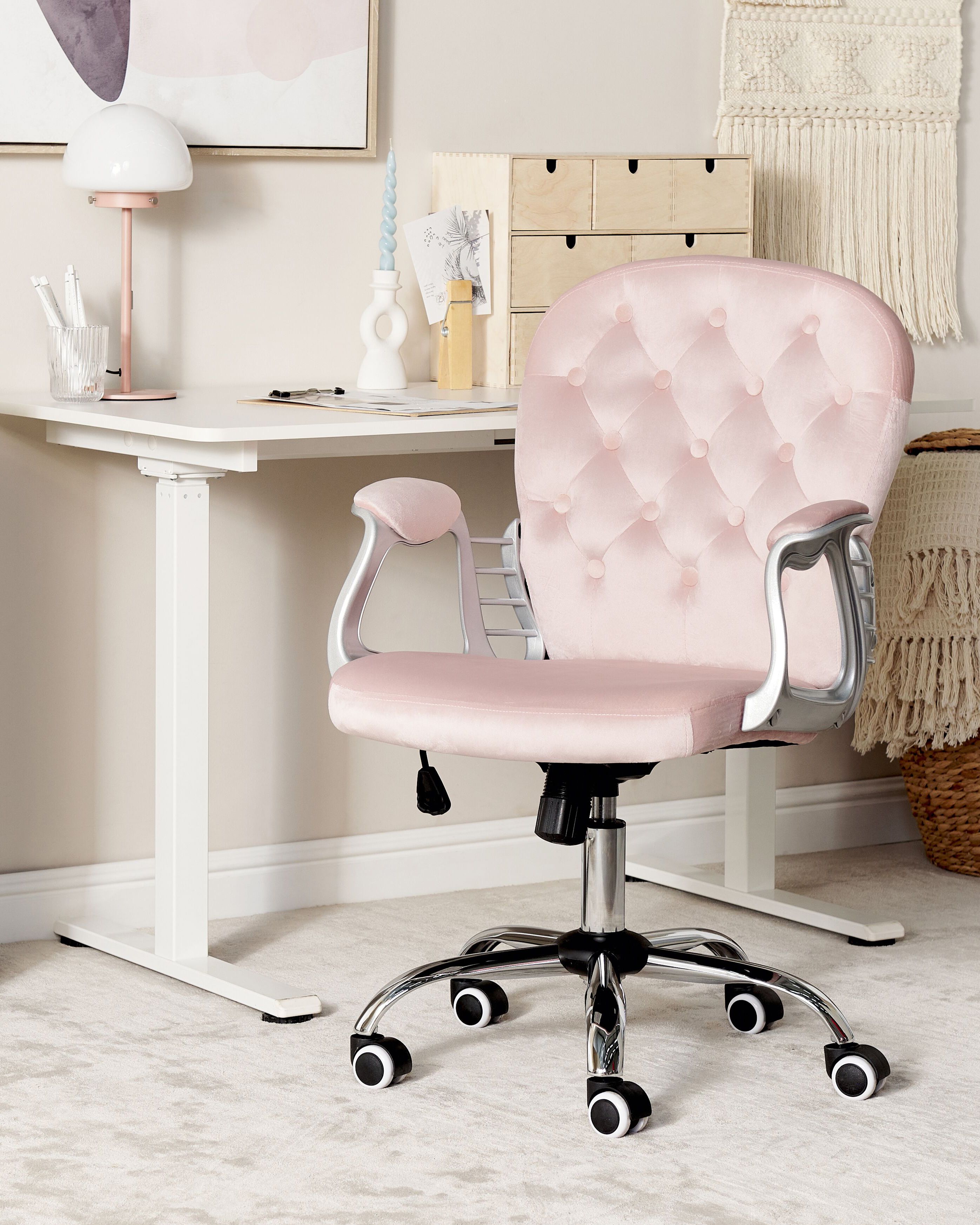 Schreibtischstuhl PRINCESS Samtstoff Pastellrosa | Beliani.ch