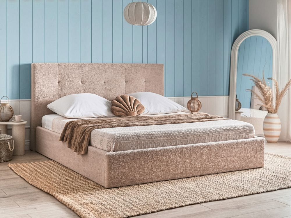 Ottoman Bed LORIENT Boucle Beige 180 x 200 cm (EU Super King)