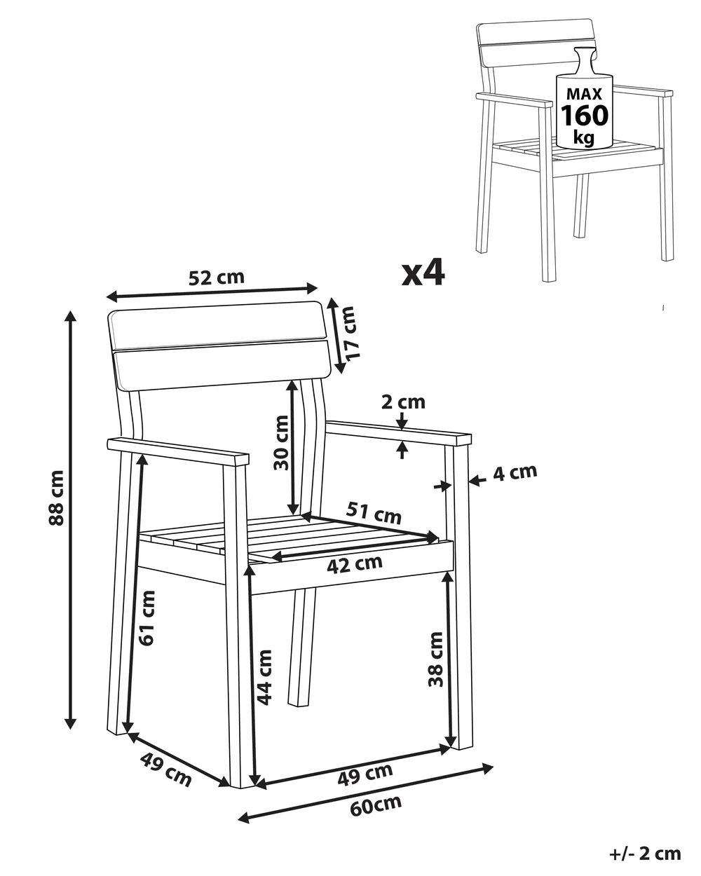 Gartenstuhl 4er Set FORNELLI Akazienholz Braun_823596