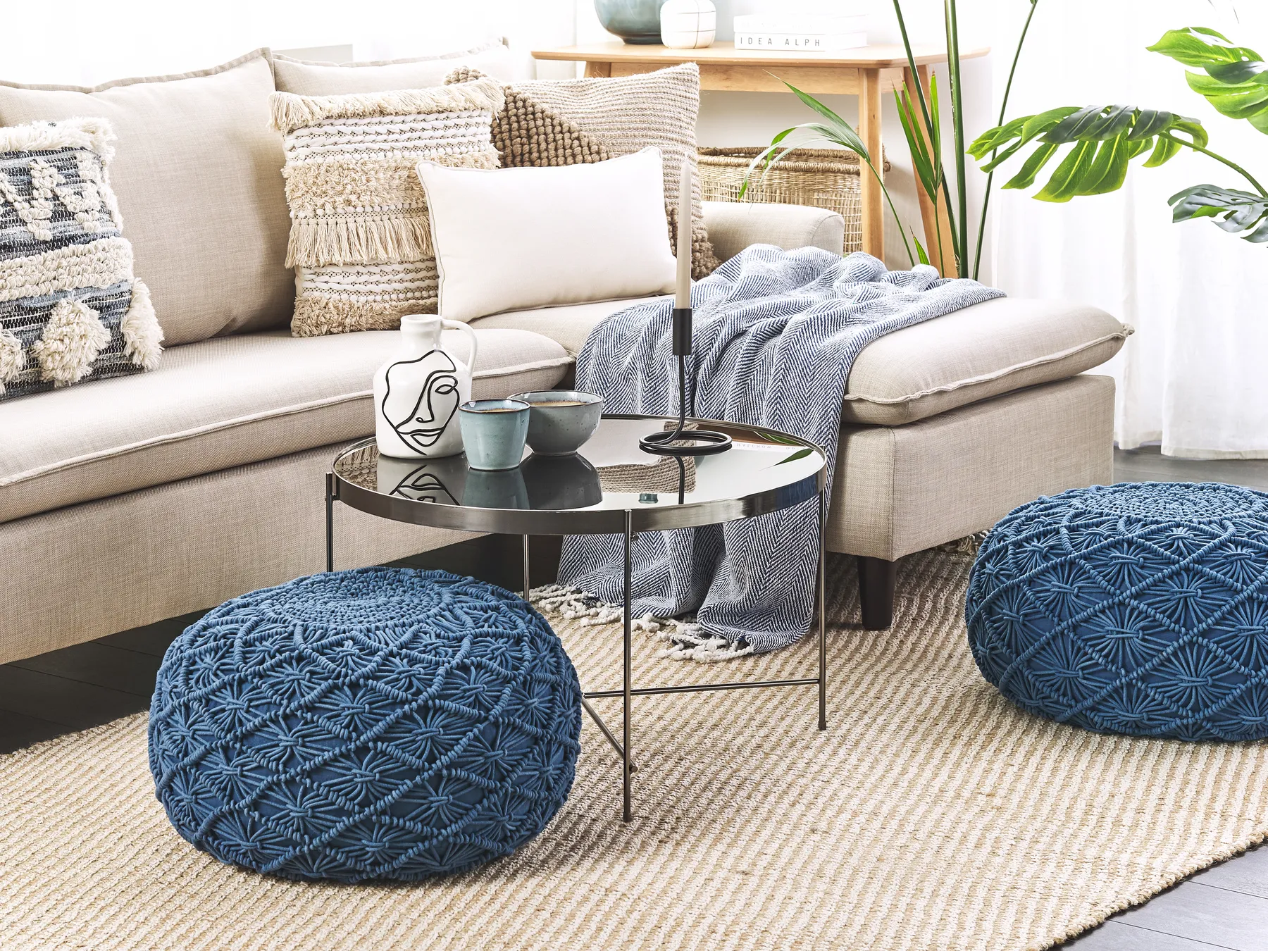 Pouf Makramee BERKANE Baumwolle Marineblau_830777