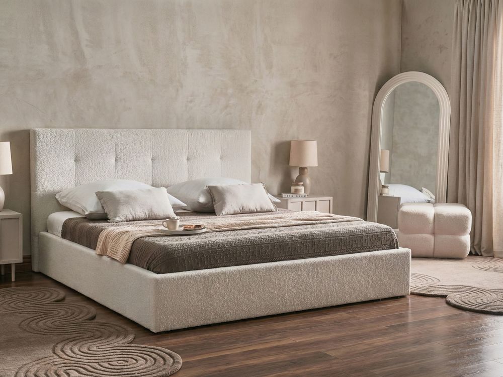 Ottoman Bed LORIENT Boucle Off-White 180 x 200 cm (EU Super King)