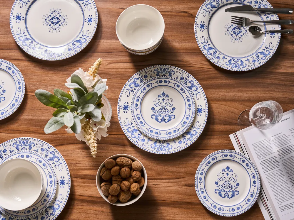 Tafelservice 12-teilig GALANGAL Porzellan Weiß / Blau_1115355