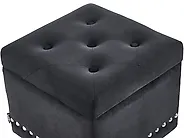 Storage Pouffe LORETTO Velvet Black_1186082