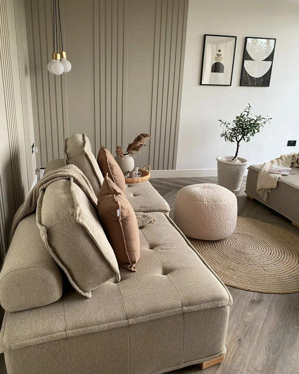 Modular Living Room Set 4 Seater TIBRO Fabric Light Beige_981123