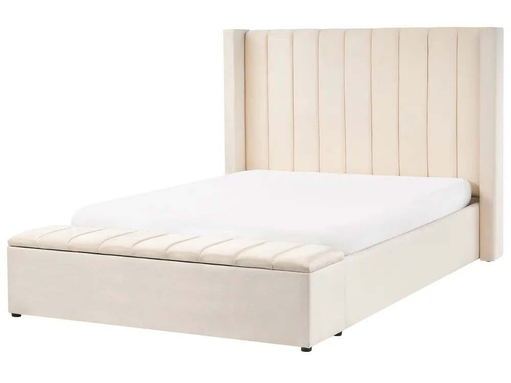 Wasserbett mit Stauraumbank NOYERS Samtstoff Cremeweiß 140 x 200 cm_1036743