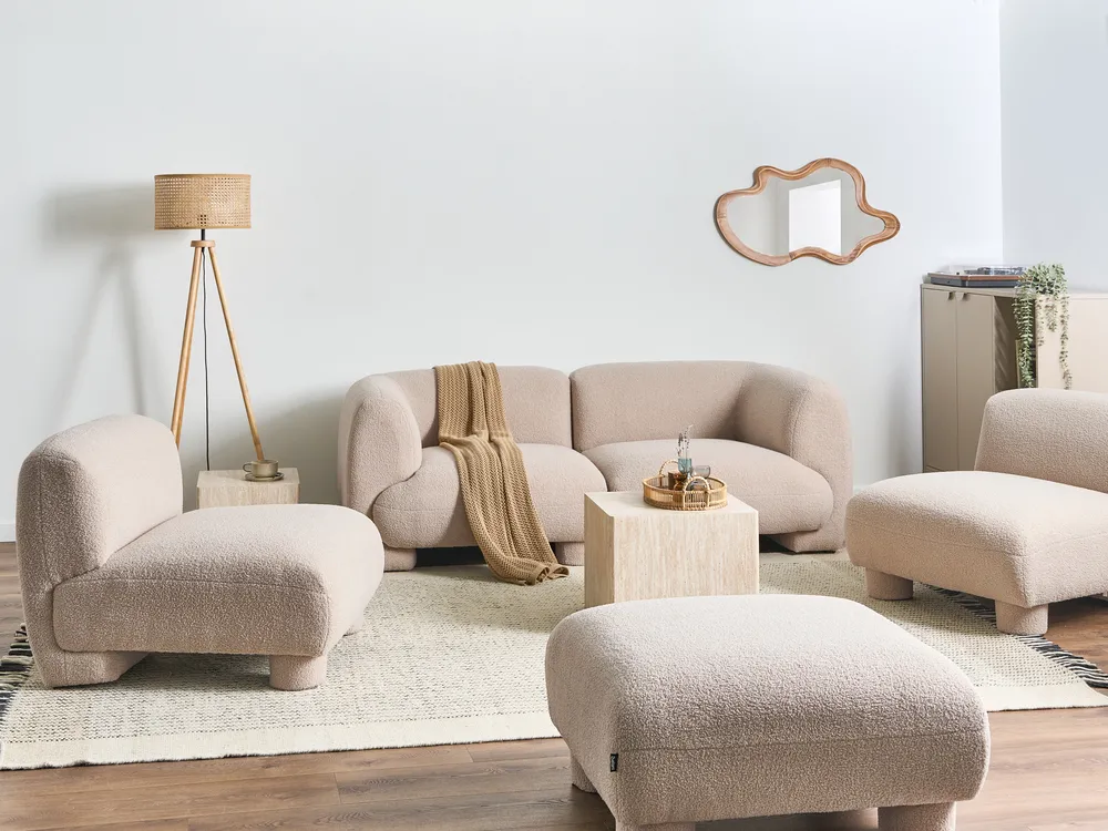 Modular Living Room Set 4 Seater MJALBI Boucle Beige