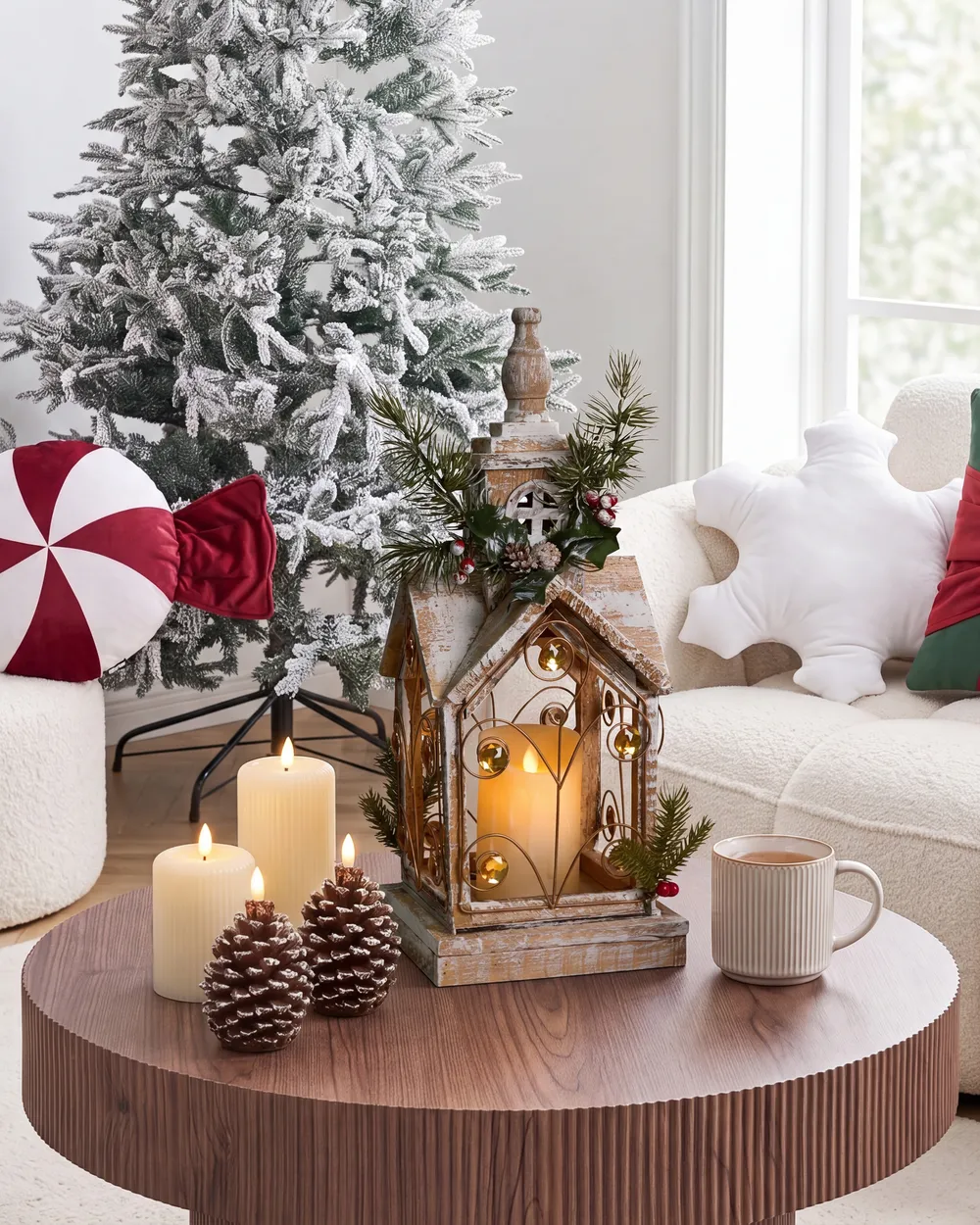 LED Laterne SYVANSI 46 cm Weihnachtsmotiv Hellbraun