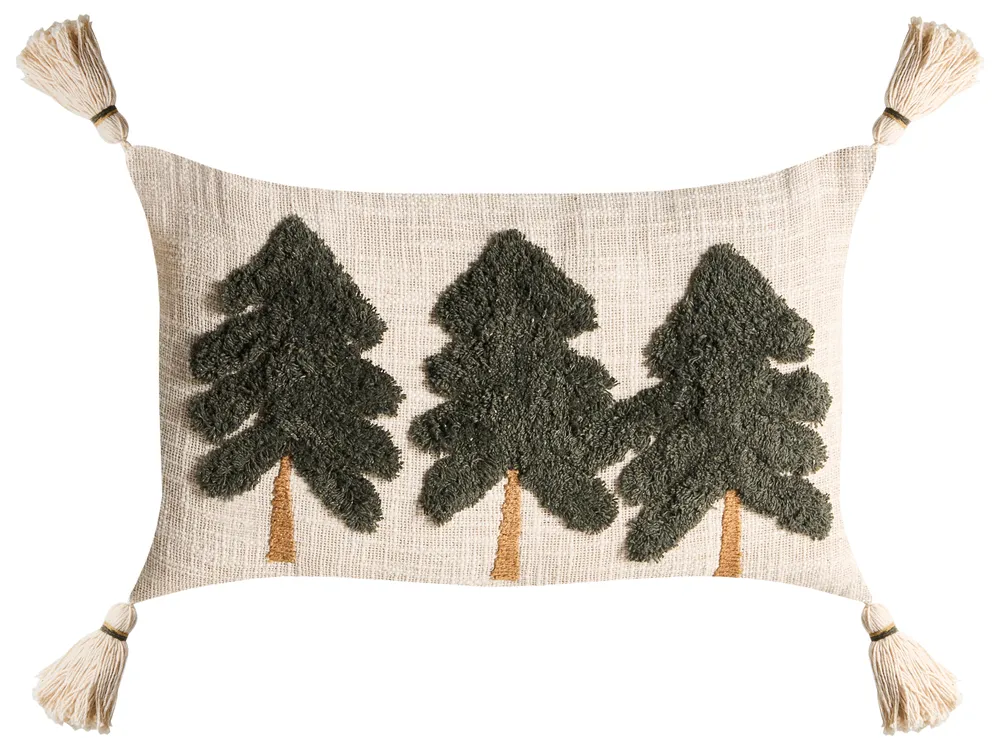 Set of 2 Decorative Cushions FAGRAEA 30 x 50 cm Cotton Light Beige Christmas Motif_1029983