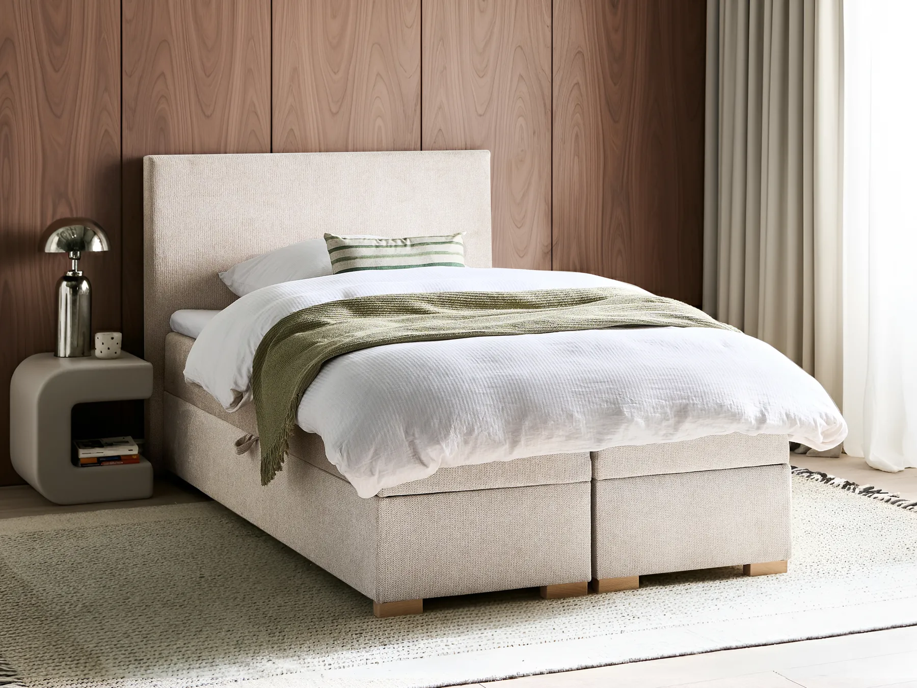 Divan Bed with Storage MAJOR Fabric Light Beige 120 x 200 cm (EU Small Double)_1027997