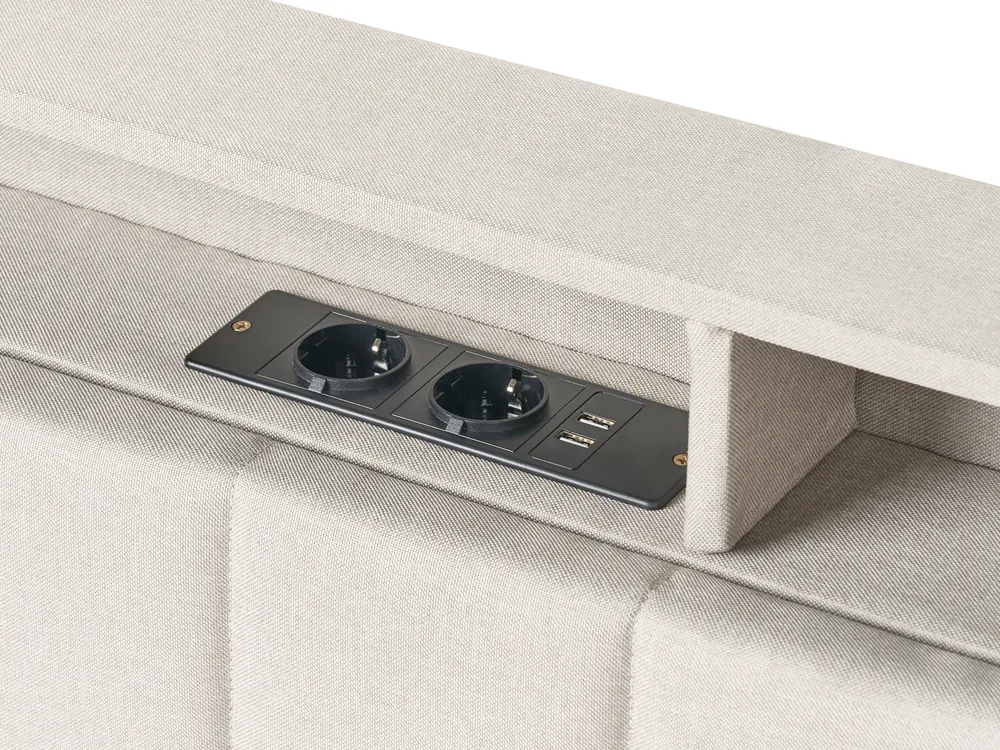 LED postelja BEAULIEU Bež 160 x 200 cm z vhodom USB s prostorom za shranjevanje_993543