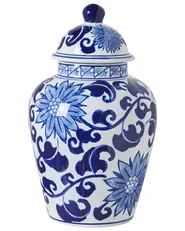 Vase mit Deckel CUENCA 36 cm Porzellan Weiß / Blau_1052815