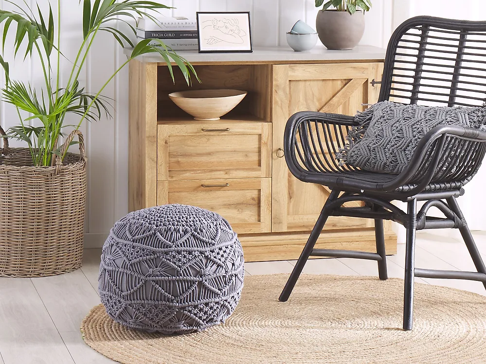 Pouffe Macramé KAYSERI Cotton Grey_1182921