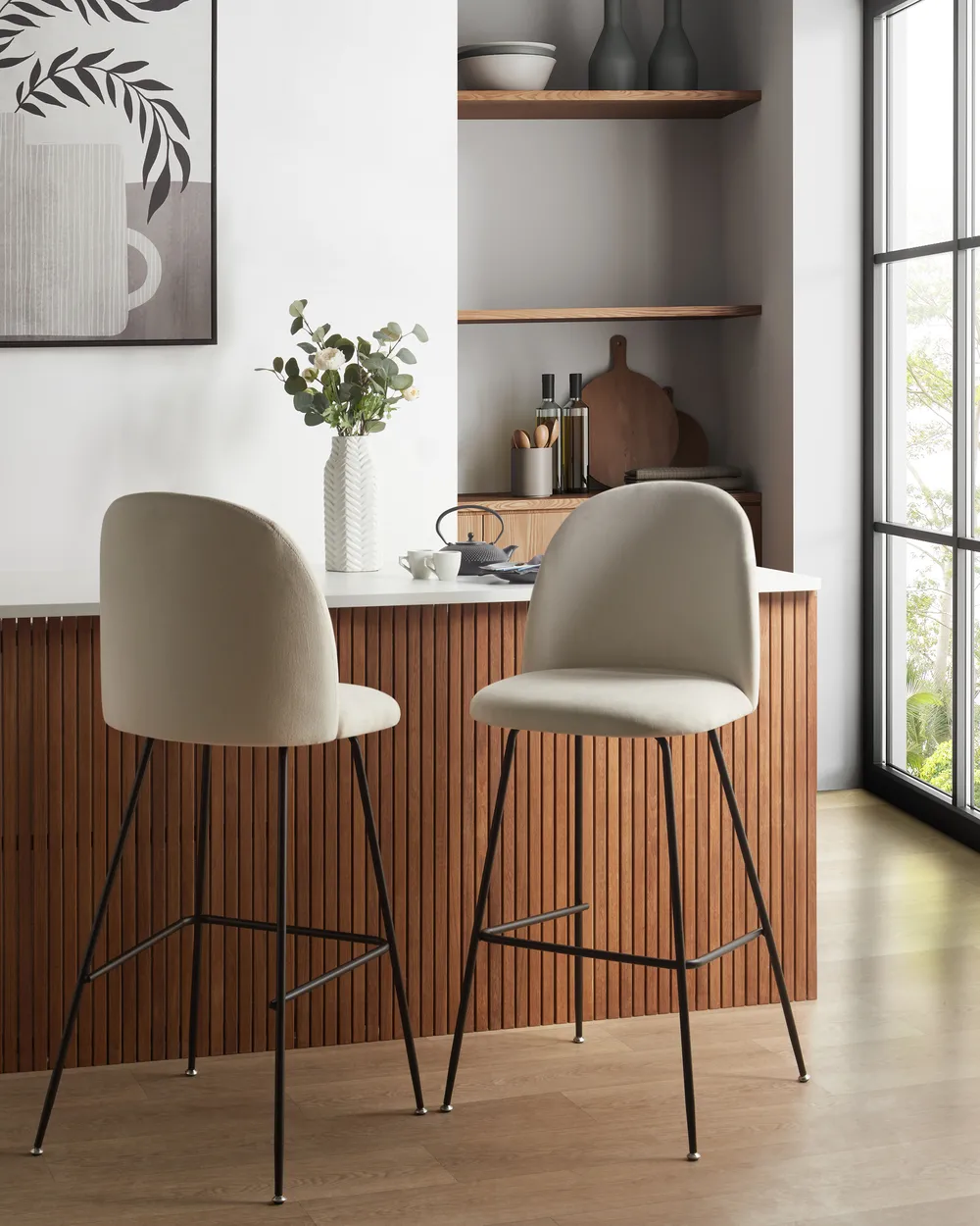 Set mit 2 Barstühlen ARCOLA Samtstoff Cremeweiß