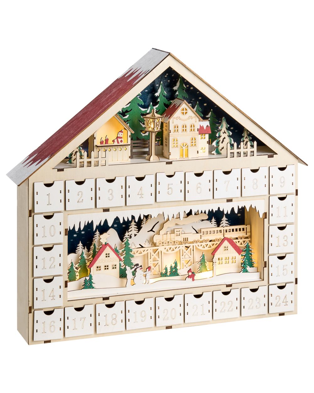Kerstdecoratie LED NISSER 44 cm Adventskalender Lichtbruin