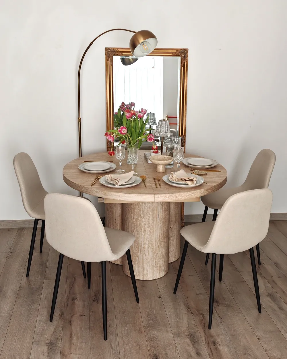 Esszimmerstuhl 4er Set CRANDALL Stoff Hellbeige_1068801