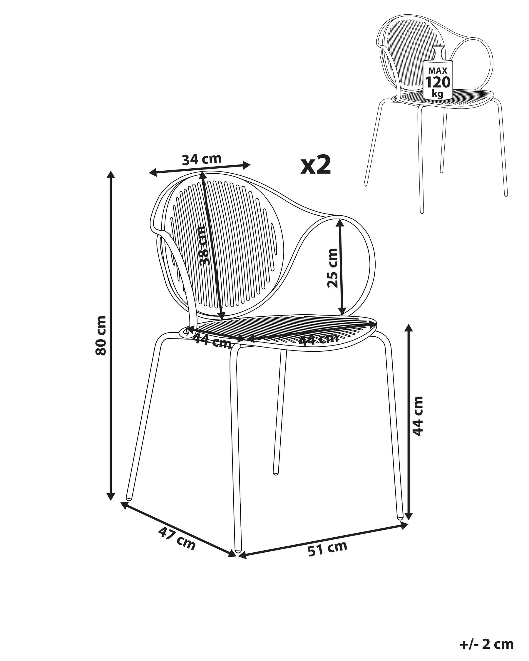 Gartenstuhl 2er Set IKARIA Metall Cremeweiß_1049335