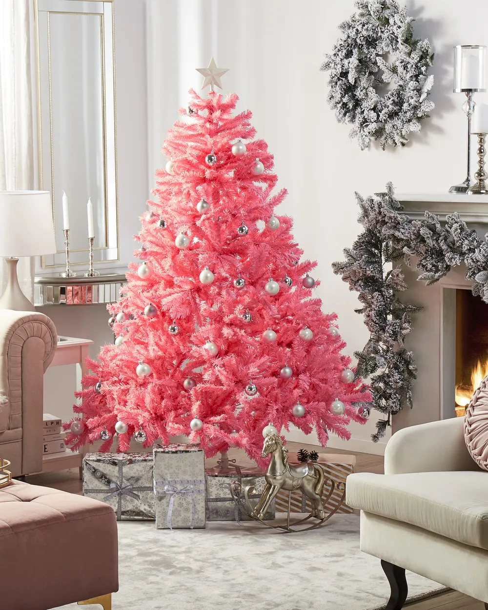 Knstlicher Weihnachtsbaum FARNHAM 210 cm Rosa - Beliani.de