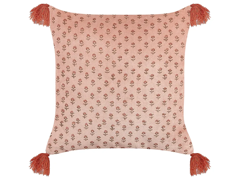 Dekokissen 2er Set RUMHORA 45 x 45 cm Samtstoff Rosa Blumenmuster_838210