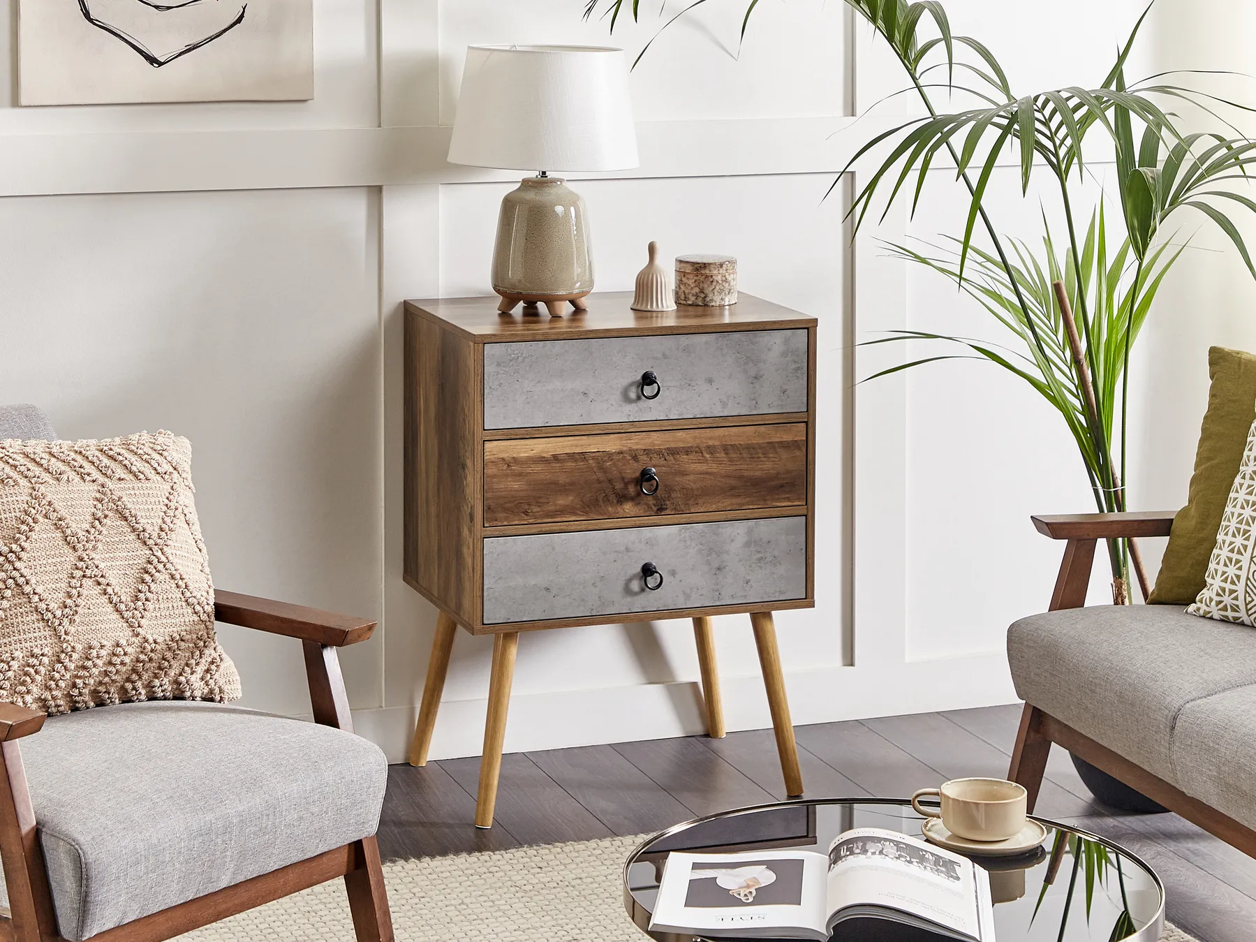 3 Drawer Chest BATLEY Grey Concrete Effect_790405