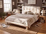 Bett mit Lattenrost Bouclé CRESSAT 140 x 200 cm Cremeweiß_1150970