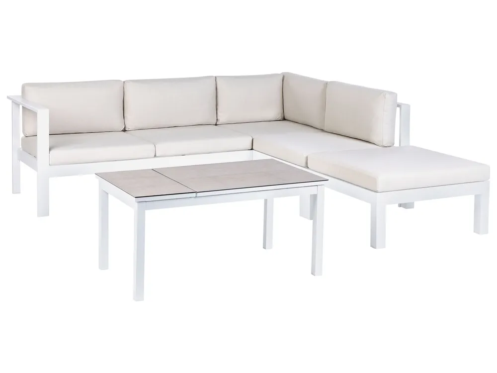 Garten Ecksofa mit Tisch 5-Sitzer MESSINA Metall Cremeweiß linksseitig_929605