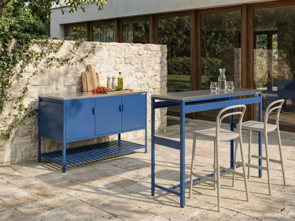 Outdoor-Küchenset mit Bartisch 2-teilig MAENZA Blau Metall