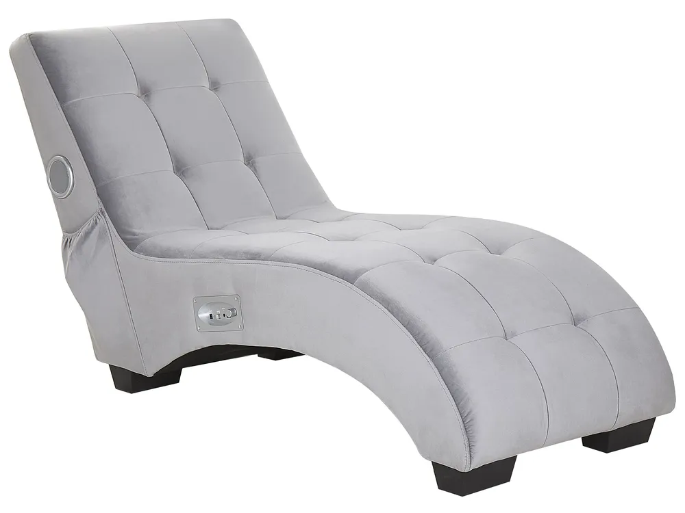 Chaiselongue SIMORRE mit Bluetooth-Lautsprecher Samtstoff Grau_794358