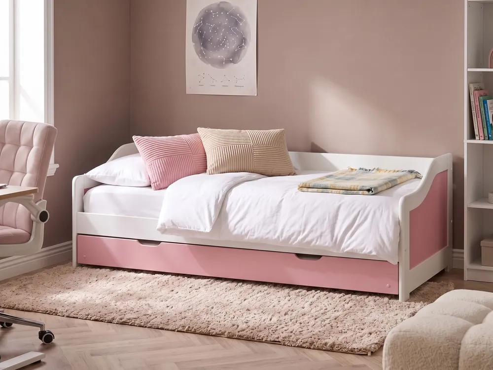 Ausziehbett Kiefernholz LUNERAY 90 x 200 cm Rosa_1148614