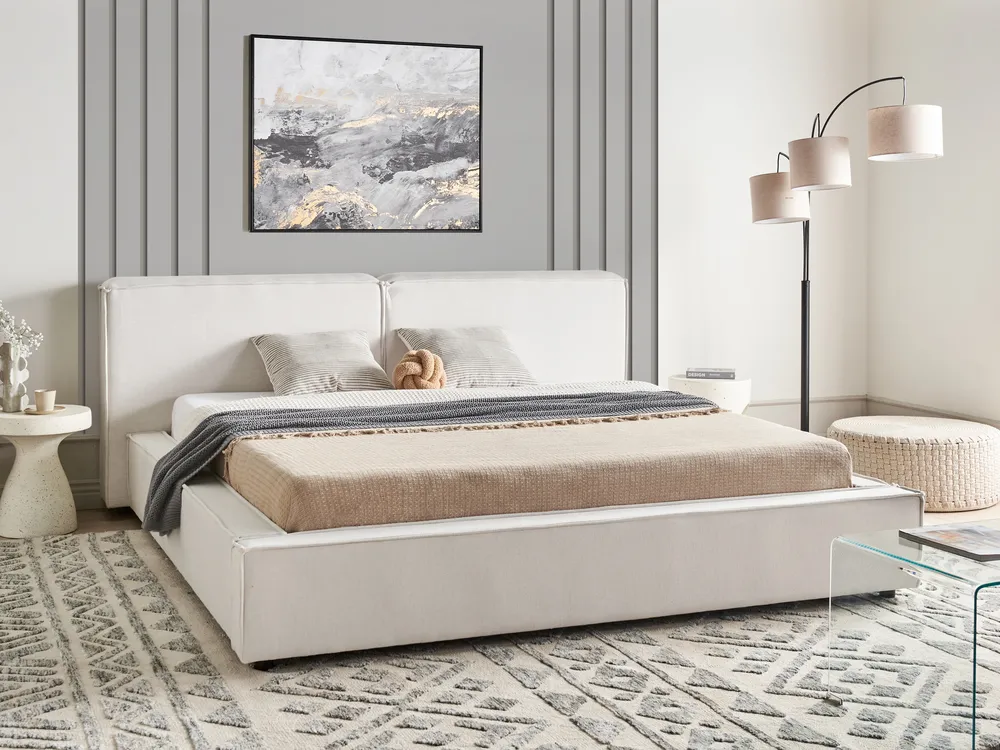 Bett mit Lattenrost Stoff LINARDS 180 x 200 cm Cremeweiß