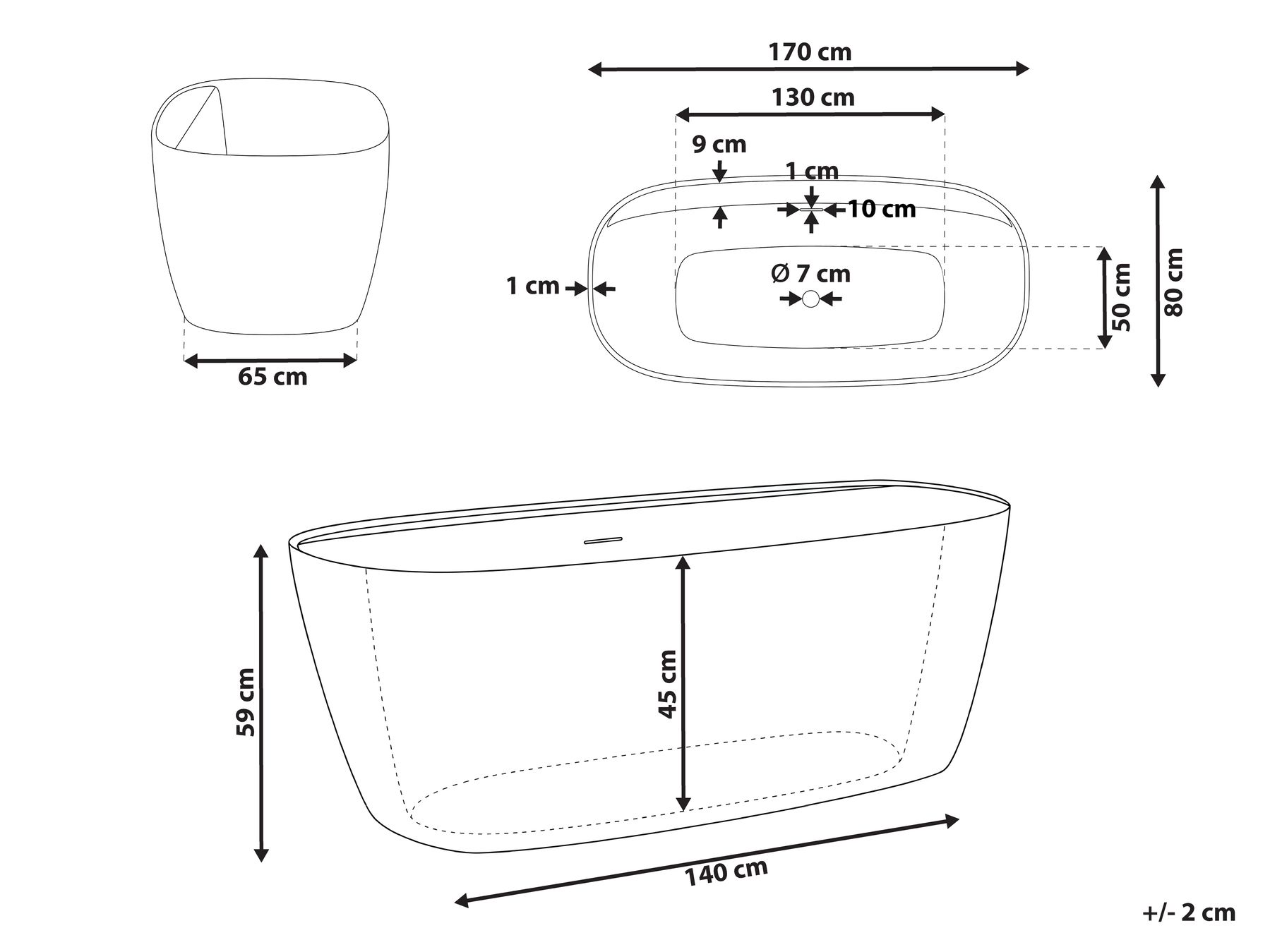 Freestanding Bathtub TACUARAL 1700 x 800 mm White_1149391