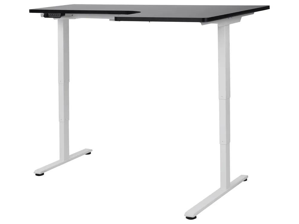 Eckschreibtisch elektrisch höhenverstellbar DESTINES 160 cm 109 cm Schwarz / Weiß rechtsseitig_927735