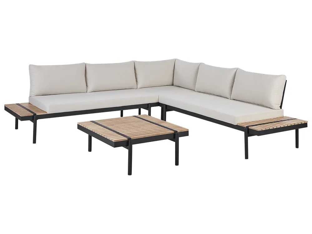 Garten Ecksofa mit Tisch 5-Sitzer BELLARIVA Eukalyptusholz Cremeweiß