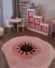 Kids Rug KHARAT Pastel Pink ø 140 cm Cotton_978659