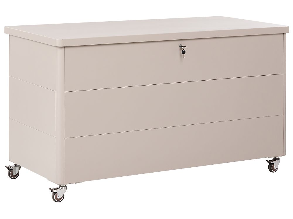 Storage Box KYMI 136 cm 55 cm Metal with Wheels Beige