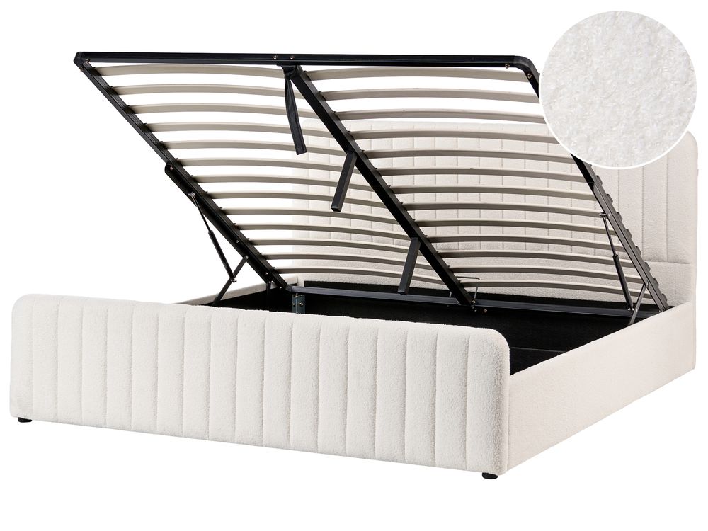 Ottoman Bed LUNAN Boucle White 180 x 200 cm (EU Super King)