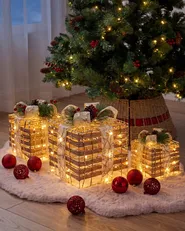 Weihnachtsdekoration 3er Set LED TISSO 20/25/30 cm Weihnachtsgeschenke Braun_1025147
