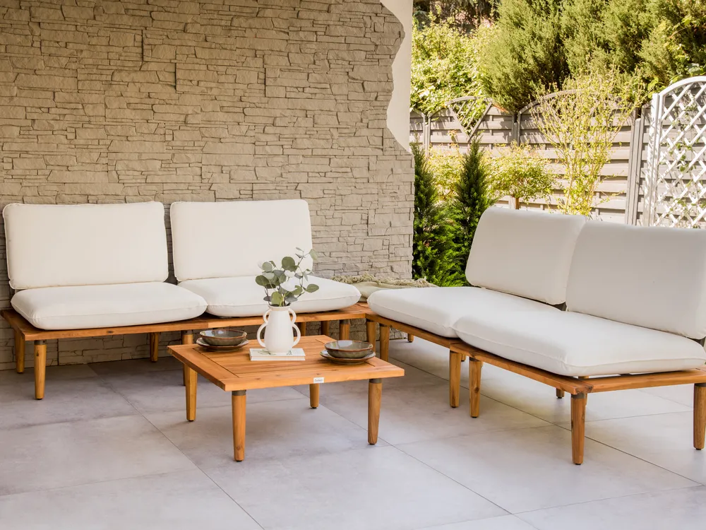 Lounge Set mit Tisch 4-Sitzer FRASCATI modular zertifiziertes Akazienholz Cremeweiß_924761