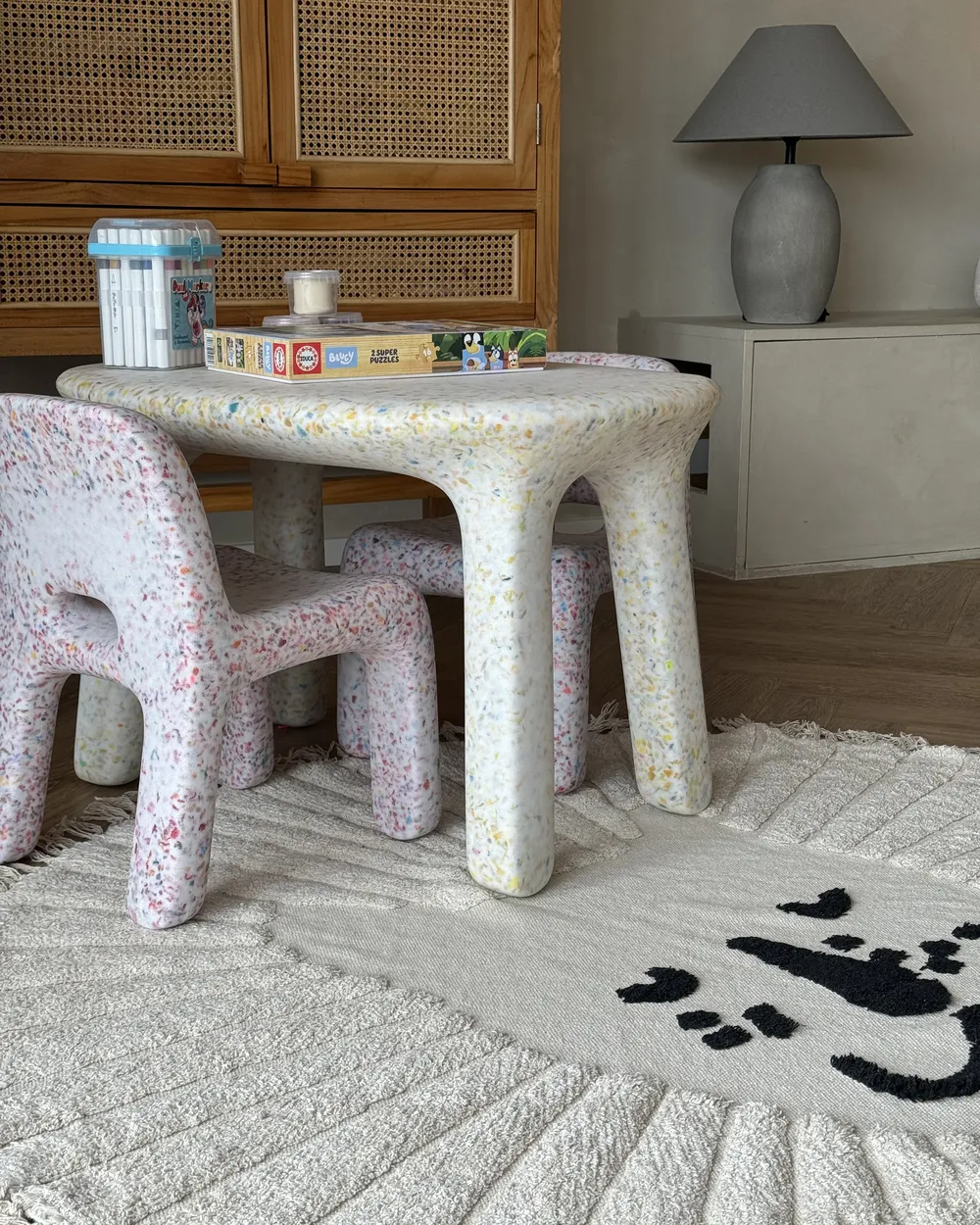 Kids Rug BADHANI Beige ø 140 cm Cotton_920983
