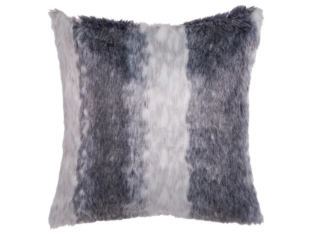 Set of 2 Decorative Cushions HORDEUM 45 x 45 cm Faux Fur Grey Striped_822152