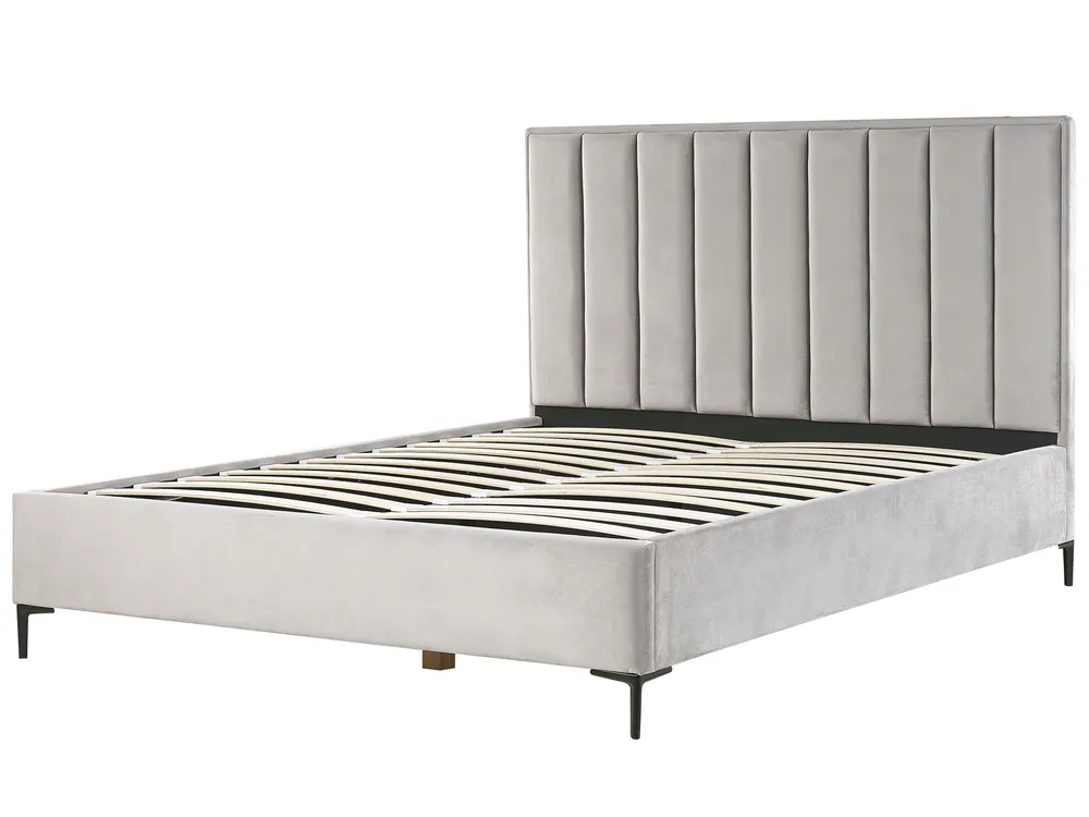 Bett mit Stauraum SEZANNE Samtstoff Hellgrau 180 x 200 cm_799874